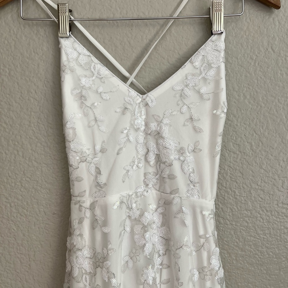 NWOT Magically Charming White Sequin Embroidered Lace-Up Maxi Dress - Picture 4 of 9